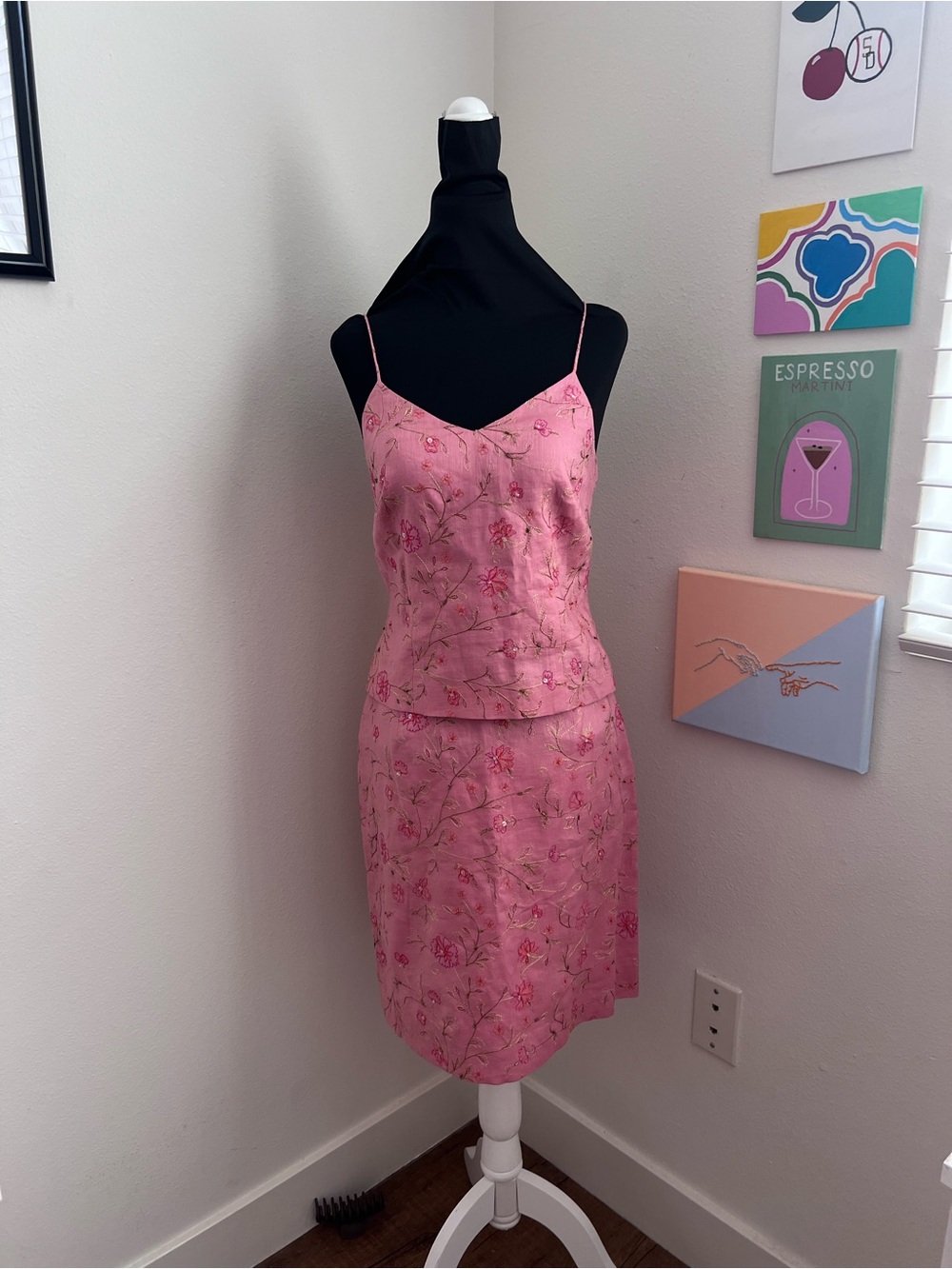 Ann Taylor Pink Floral Embroidered Linen Two-Piece Set – Y2K Size 2